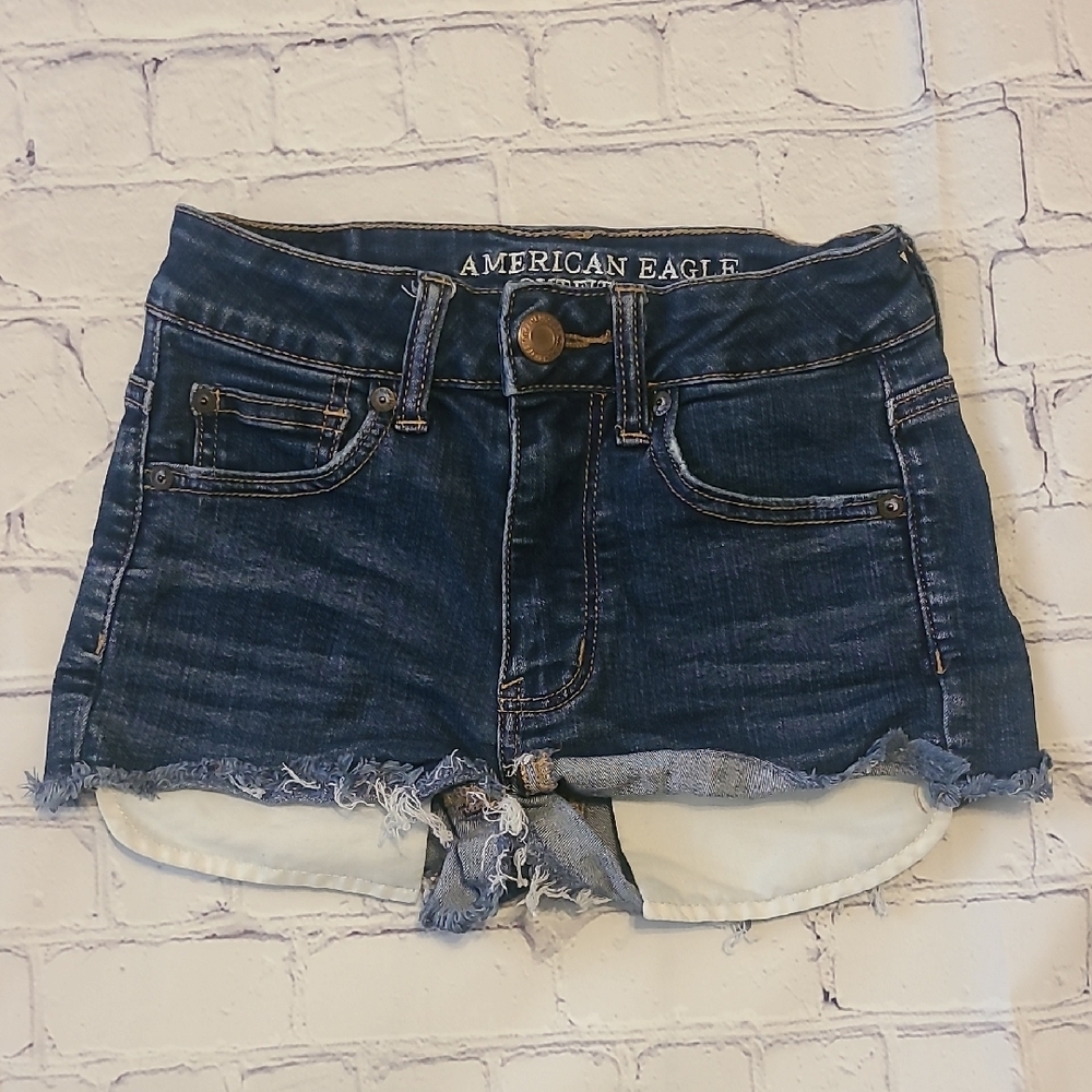 American Eagle Outfitters Blue Distressed Jean Shorts